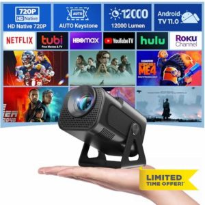 Mini Portable Projector XGODY Gimbal5 MINI Smart Android 11 HD Projector Supports 1080P 4K WiFi6 BT Home Theater Video Projector with 180° Rotatable Stand Auto Keystone for Android