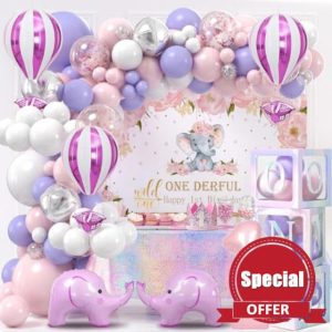 Winrayk 142Pcs Elephant First Birthday Decorations for Girl