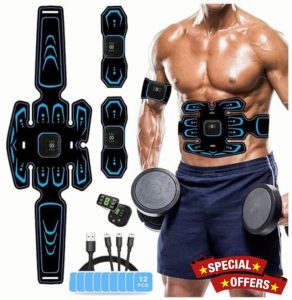 SHENGMI EMS Muscle Stimulator- ABS Trainer Muscle Toner- Electric Abdominal Toner- Abs Stimulator with 6 Modes & 9 Intensities- for Abdominal/Arm/Leg/Hip Training