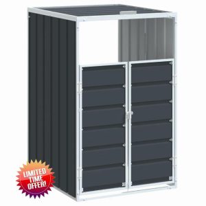 idaXL - Anthracite Steel Wheelie Bin Storage for Garden Trash - Durable