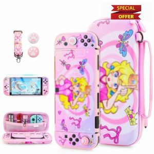 FUNDIARY Pink Carrying Case for Nintendo Switch OLED with Princess Peach Design