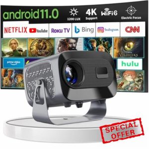 [Android TV&Auto Keystone]Portable Video Projector HD 4K Supported with WiFi 6 and BT 5.2