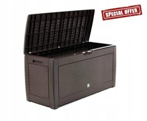 310L Garden Storage Box Umber Plastic Outdoor Indoor Organizer Rattan Look Brown Patio Chest Modern Large