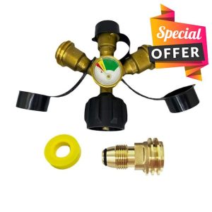 HVVENTY 3 Way Propane Splitter Adapter/POL with Gauge and Shut-Off Valve