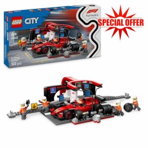 LEGO City F1 Pit Stop & Pit Crew with Ferrari Car Toy - Formula 1 Set incl. a Driver Minifigure