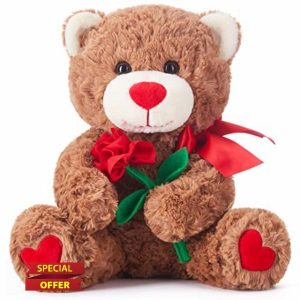 IKASA Teddy Bear Stuffed Animal Plush Toy with Bow for Valentine Day