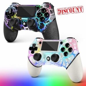 AceGamer 2 Pack Wireless Controller for PS4,Game Controller for PS4/Pro/Slim/PC,Gamepad Joystick with Turbo/Back Button/Dual Vibration/6-Axis Gyro Sensor/Touch Panel (White and Black Crack)