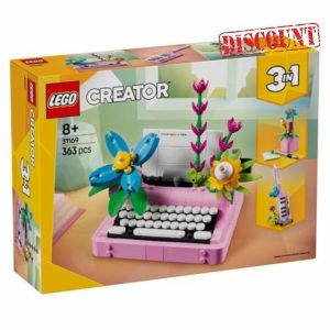 LEGO Creator 3in1 Typewriter with Flowers Toy - Transforms into a Keytar Model or a Flowerpot with Pen & Notebook - Building Set for 8+ Year Old Girls & Boys - Creative Birthday Gift - 31169