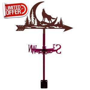 SUPERDANT Wolf Moon Weather Vane Vintage Metal Weathervane Forest Wolf Garden Art Decor Wind Vanes Roof Wind Direction for Yard Outdoor Farm Barn Sheds Patio Decoratio