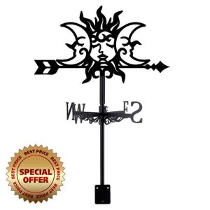 SUPERDANT Sun and Moon Face Weather Vane Sun Moon Metal Weathervane Wind Direction Wind Direction Indicators Black Metal Wind Vanes Signs for Roof Mount Farmhouse Ourdoor Decoratio