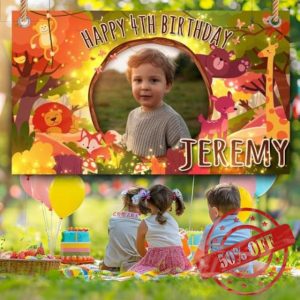 Personalised Birthday Backdrop Background Photo Banner farm land animal balloon Fabric kids girl boy children Party Poster Decorations