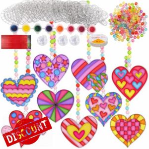 27 Sets Valentine's Day Heart Suncatcher Craft Kit for Kids DIY Window Paint Art Kit Hanging Suncatcher Ornament Decoration for Classroom Exchange Art Project Party Favors
