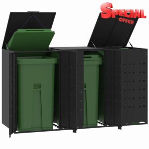 qohoio Wheelie Bin Storage for 3 Bins Black 207x79x117 cm Steel