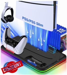 Enhance RGB LED PS5 Stand and PS5 Cooling Station with Dual Controller Charging