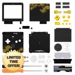IPS Ready Upgraded eXtremeRate Custom Replacement Housing Shell for Gameboy Advance SP GBA SP – The Great GOLDEN Wave Off Kanagawa - Black Compatible with Both IPS & Standard LCD – No Console & Scree