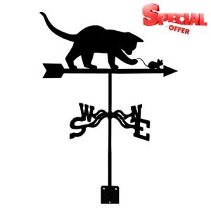 ANCNA-U weathercock Metal Vane Stainless Steel Cat and Mouse Ornament weathercock Garden Stake Weather Vane Measuring Tool Garden Yard Roof Mount Easy Use Direction Indicato
