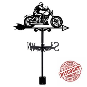 SUPERDANT Motorcycle Man Weather Vane Retro Motorcycle Weathervanes for Roof Motorcycle Metal Weathervane for Garden Wind Direction Indicators for Sheds Yard Farmhouse Outdoor Barn Patio Deco