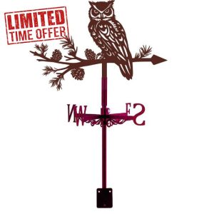SUPERDANT Owl Weather Vane for Roof Mount Vintage Animal Garden Stake Decorative Weathervane Metal Wind Direction Indicator Wind Vane Sign for Farmhouse Yard Outdoor Barn Sheds Patio Copper Red