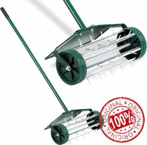 Lawn Aerator - 45 X 122 Cm Manual Grass Spike Roller With Splash Proof Fender