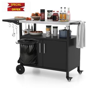 COSTWAY BBQ Storage Cart Table