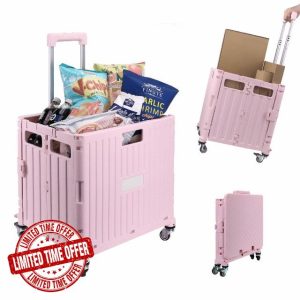 35 KG Folding Shopping Trolley with Lid | Collapsible Utility Cart for Storage