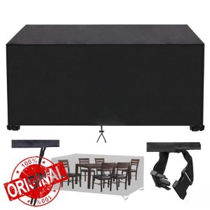 Outdoor Garden Furniture Cover 300x130x95cm/LxWxH 420D Oxford Black Fabric Patio Furniture Covers for Outside Garden Furniture Waterproof Outdoor Table Chair Set Covers with Drawstring and Buckle