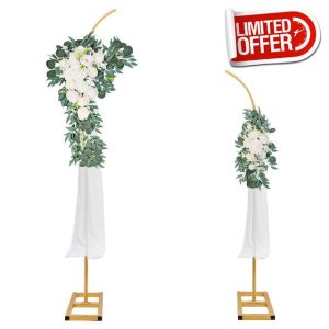 PlusFive Metal Arch Backdrop Stand Gold Curved Top Wedding Arch Set of 2 (7.5FT/6.2FT) Balloon Arch Stand Wedding Arch Frames for Ceremony Baby Shower Birthday Party Anniversary Graduation Decorations