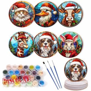 CXINLky Pack of 6 Paint by Numbers Coasters with Holder