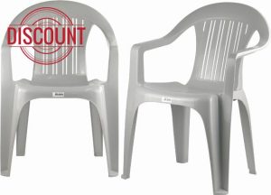 Plastic Garden Chair Grey Stackable with Vertical Slat Low Back Design Indoor and Outdoor Use Suitable for Patio Parties Picnics or Camping (Grey - 2 Chair Set)