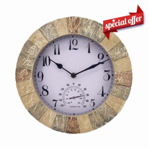CNAFGBGG Hanging Wall Clock with Thermometer Waterproof Outdoor Garden Clock Retro Wall Clock for Home Decor 10 Inch...