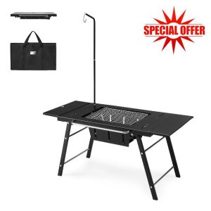 Naturehike Portable bbq Barbeque Grill Outdoor IGT Table with Charcoal Grill Folding Camping Table with Table Extension and Lantern Stand