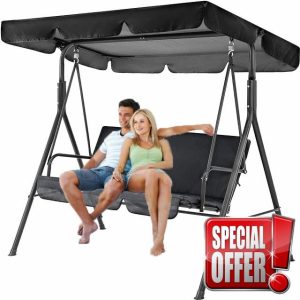 Outdoor Swing Canopy Replacement for 3 Person Patio Swing Chair Adjustable Canopy Comfortable Seats Ideal for Garden Balcony Backyard