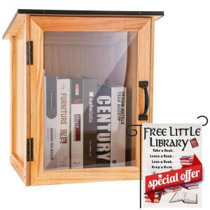 NatldGs Little Library Box Outdoor Kit - A Wooden Library Box and A Library Garden Flag for Sharing Books