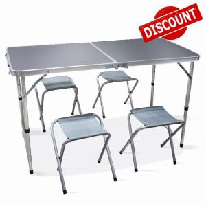 DIVCHI Folding Table With 4 Chairs Multipurpose Heavy Duty Portable Table & Chair Stool Set For Camping BBQ Catering Picnic Indoor Outdoors Garden Parties