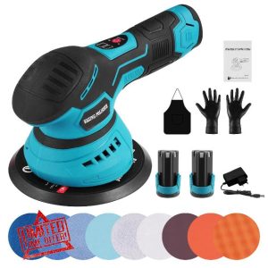 Cordless Buffer Polisher - 6 inch Car Polisher with 2pcs 21V 2000mAh Lithium Battery and 13 PCS Attachments