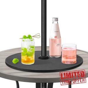FIRJOY Lazy Susan with Umbrella Hole for Outdoor Patio Table | Patio Umbrella Table Tray - 15.7 inch