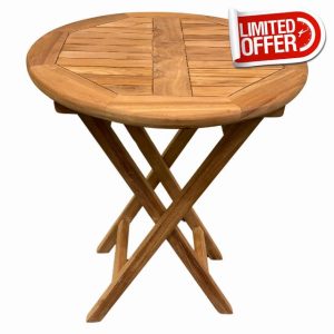 BrackenStyle Alma Teak 60cm Round Dining Table with Cross Legs - Wooden Outdoor Patio Garden Table