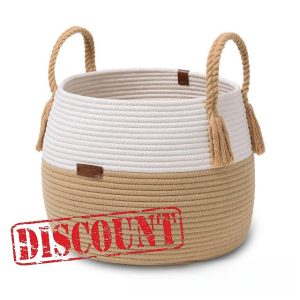 LilyDECO Small Cotton Storage Baskets - Woven Two Tone Material Nursery Hamper with Handles