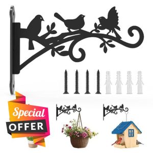 Metal Hanging Plant Bracket with Birdie Pattern 2 Pack – Heavy Duty Plant Hooks for Hanging Flower Baskets,Plants