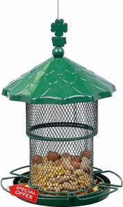 Metal Bird Feeder Tube Hanging Wild Bird Seed Feeder Squirrel Proof (Green)