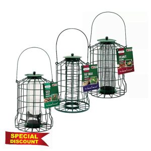 Squirrel Proof Bird Feeders Bundle - 3 x Bird Food Green Plastic Wire Cage for Fat Balls