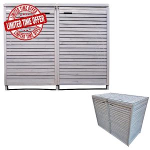1.35m x 1.14m Large Grey Wooden Outdoor Garden Double Wheelie Bin Store Storage for 2 Bins