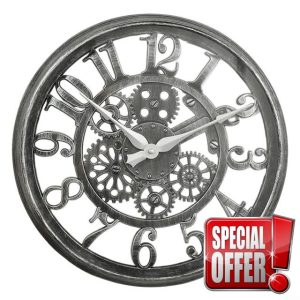 EpheyFIF 16" Garden Wall Clock with golden hands Large Outdoor Decoration Open Face Wall Hanging Home Decor Waterproof (Gray)