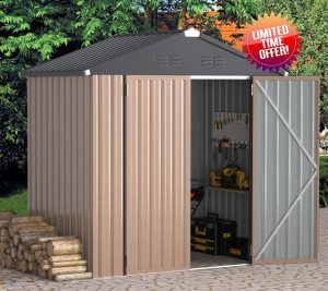 UNIONLINE 6x8ft Metal Shed | Garden Outdoor Storage Sheds | 193x181x196 cm | Lockable Door for Outdoor | Bike Tool Storage for Garden| Waterproof | Backyard