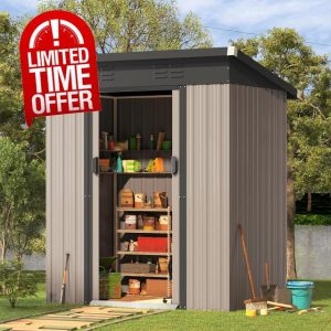 UNIONLINE 5x3ft Outdoor Storage Shed | Small Garden Shed | 164x96x180 cm | Sliding Door| Outside Storage Box Waterproof | Grey