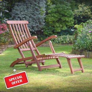 Ptsuker Recliner Chair with Removable Footstool Folding Chair with Armrests & Adjustable Back Outdoor Wooden Chair Loungers Chair for Garden