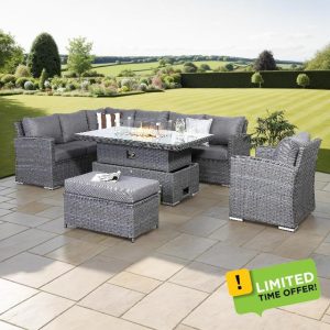 Rattan park Victoria Range Modular 9 Seater High Back Corner Sofa with Fire Pit Rising Table