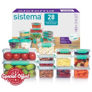 Sistema KLIP IT Food Storage Containers | Airtight & Stackable Meal Prep Containers with Lids | School Lunch Boxes & Snack Boxes | BPA-Free | 28 Count (14 Containers & Lids)