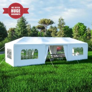 3×9M Gazebo Outdoor Party Tent with 8 Sidewall & Windows Marquee Garden Wedding Party Tent Waterproof Patio Canopy for Sun Rain Shelter