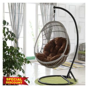 Rattan Swing Chair Cushion - Brown Garden Patio Egg Shaped Chair Cushion for Indoor/Outdoor Furniture Decoration - Hammock Design Pads for Swing Chai